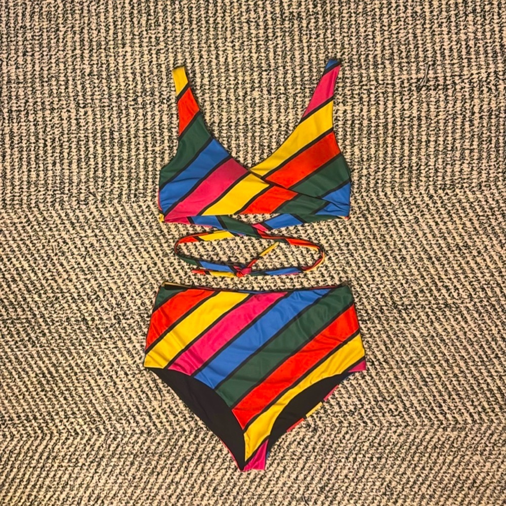 Lazy Oaf Striped Wrap Bikini Set